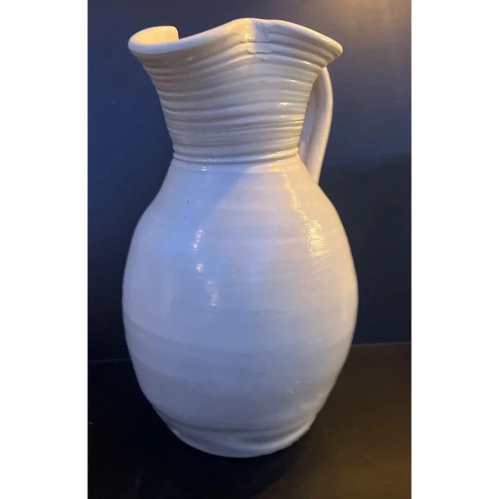 Williamsburg Pottery Pitcher Jug Vase Cobalt Blue Salt Glaze Floral 8.25
